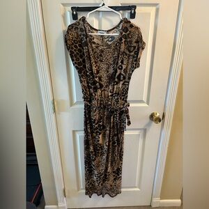 Leopard Print Belted Midi Dress - Brown Animal Print